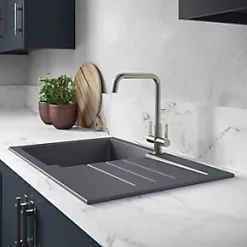 Abode Xcite 1 Bowl Granite Composite Kitchen Sink Grey Metallic Reversible 780 x 500mm -Cabinet Hardware shop 101PH A2