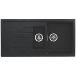 Bristan Quartz 1.5 Bowl Resin Composite Kitchen Sink & Reversible Drainer Black Left or Right-Handed 1000 x 500mm