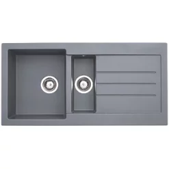 Abode Xcite 1.5 Bowl Granite Composite Kitchen Sink Grey Metallic Reversible 1000 x 500mm