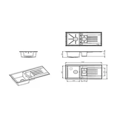 1.5 Bowl Plastic & Resin Kitchen Sink & Drainer Grey Reversible 1000 x 500mm 11 1.5 Bowl Plastic & Resin Kitchen Sink & Drainer Grey Reversible 1000 x 500mm -Cabinet Hardware shop 1661K A4