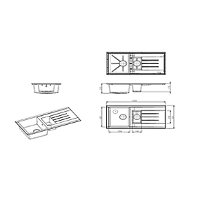 1.5 Bowl Plastic & Resin Kitchen Sink & Drainer Grey Reversible 1000 x 500mm 7 1.5 Bowl Plastic & Resin Kitchen Sink & Drainer Grey Reversible 1000 x 500mm - Image 5