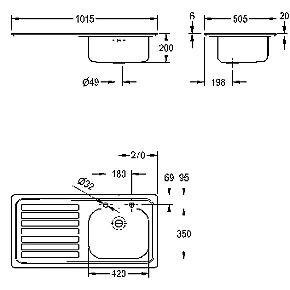 Franke 1 Bowl Stainless Steel Inset Kitchen Sink 1015 x 200mm 4 Franke 1 Bowl Stainless Steel Inset Kitchen Sink 1015 x 200mm - Image 2