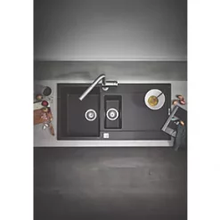 Grohe K500 1.5 Bowl Granite Composite Sink Black Reversible 1000 x 500mm -Cabinet Hardware shop 293VY A2
