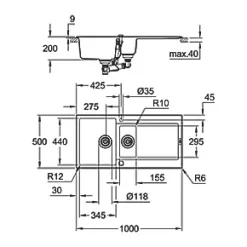 Grohe K500 1.5 Bowl Granite Composite Sink Black Reversible 1000 x 500mm -Cabinet Hardware shop 293VY A3