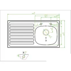 1 Bowl Stainless Steel Kitchen Sink & Left-Hand Drainer 940 x 490mm -Cabinet Hardware shop 3151K A3