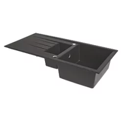 1.5 Bowl Plastic & Resin Kitchen Sink & Drainer Black Reversible 1000 x 500mm -Cabinet Hardware shop 3598K A2