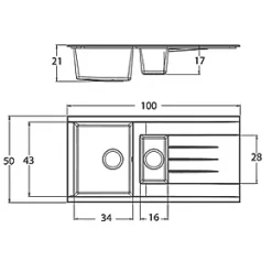 1.5 Bowl Plastic & Resin Kitchen Sink & Drainer Black Reversible 1000 x 500mm -Cabinet Hardware shop 3598K A3