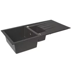 1.5 Bowl Plastic & Resin Kitchen Sink & Drainer Black Reversible 1000 x 500mm