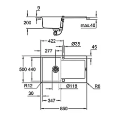 Grohe K500 1 Bowl Granite Composite Sink Black Reversible 860 x 500mm -Cabinet Hardware shop 366VY A5