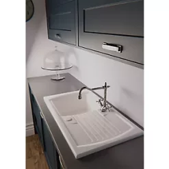 Abode Milford 1 Bowl Fireclay Ceramic Kitchen Sink With Reversible Drainer 500 x 184mm -Cabinet Hardware shop 384PH A2