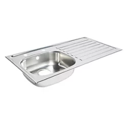 1 Bowl Stainless Steel Kitchen Sink & Right-Hand Drainer 940 x 490mm