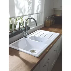 Abode Acton 1.5 Bowl Fireclay Ceramic Kitchen Sink With Reversible Drainer 500 x 177mm -Cabinet Hardware shop 403PH A2