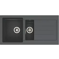 Abode Xcite 1.5 Bowl Granite Composite Kitchen Sink Black Metallic Reversible 1000 x 500mm