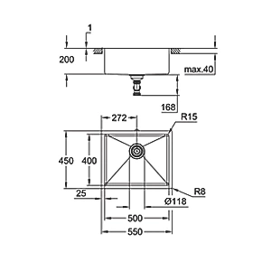 Grohe K700U 1 Bowl Stainless Steel Undermount Sink 550 x 450mm 7 Grohe K700U 1 Bowl Stainless Steel Undermount Sink 550 x 450mm - Image 5