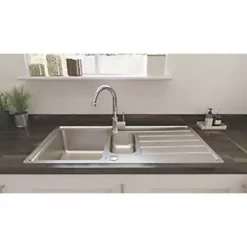 Apollonia 1.5 Bowl Stainless Steel Reversible Sink & Drainer 1000 x 500mm -Cabinet Hardware shop 569FH A2
