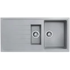 Bristan Quartz 1.5 Bowl Resin Composite Reversible Kitchen Sink & Drainer Grey Left or Right-Handed 1000 x 500mm