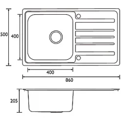 Bristan Index 1 Bowl Stainless Steel Reversible Sink & Drainer 860 x 500mm -Cabinet Hardware shop 573HT A2