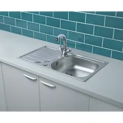 1 Bowl Stainless Steel Kitchen Sink & Drainer 760 x 430mm -Cabinet Hardware shop 6547K A5