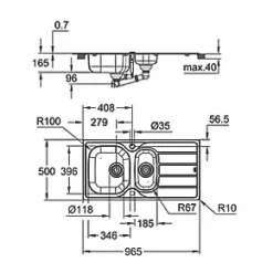 Grohe K200 1.5 Bowl Stainless Steel Sink 965 x 500mm 5 Grohe K200 1.5 Bowl Stainless Steel Sink 965 x 500mm -Cabinet Hardware shop 663VY A1