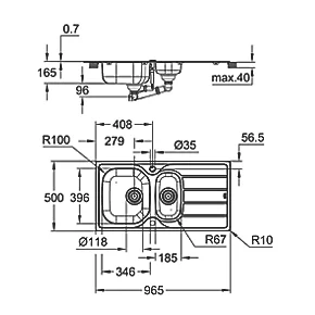 Grohe K200 1.5 Bowl Stainless Steel Sink 965 x 500mm 4 Grohe K200 1.5 Bowl Stainless Steel Sink 965 x 500mm - Image 2