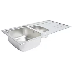 1.5 Bowl Stainless Steel Kitchen Sink & Drainer 1000 x 500mm