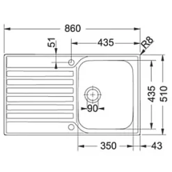 Franke Ascona 1 Bowl Stainless Steel Inset Sink 860 x 510mm -Cabinet Hardware shop 79251 A3