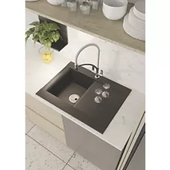 Abode Aspekt 1 Bowl Granite Composite Kitchen Sink Black Metallic Reversible 716 x 500mm -Cabinet Hardware shop 973RK A2